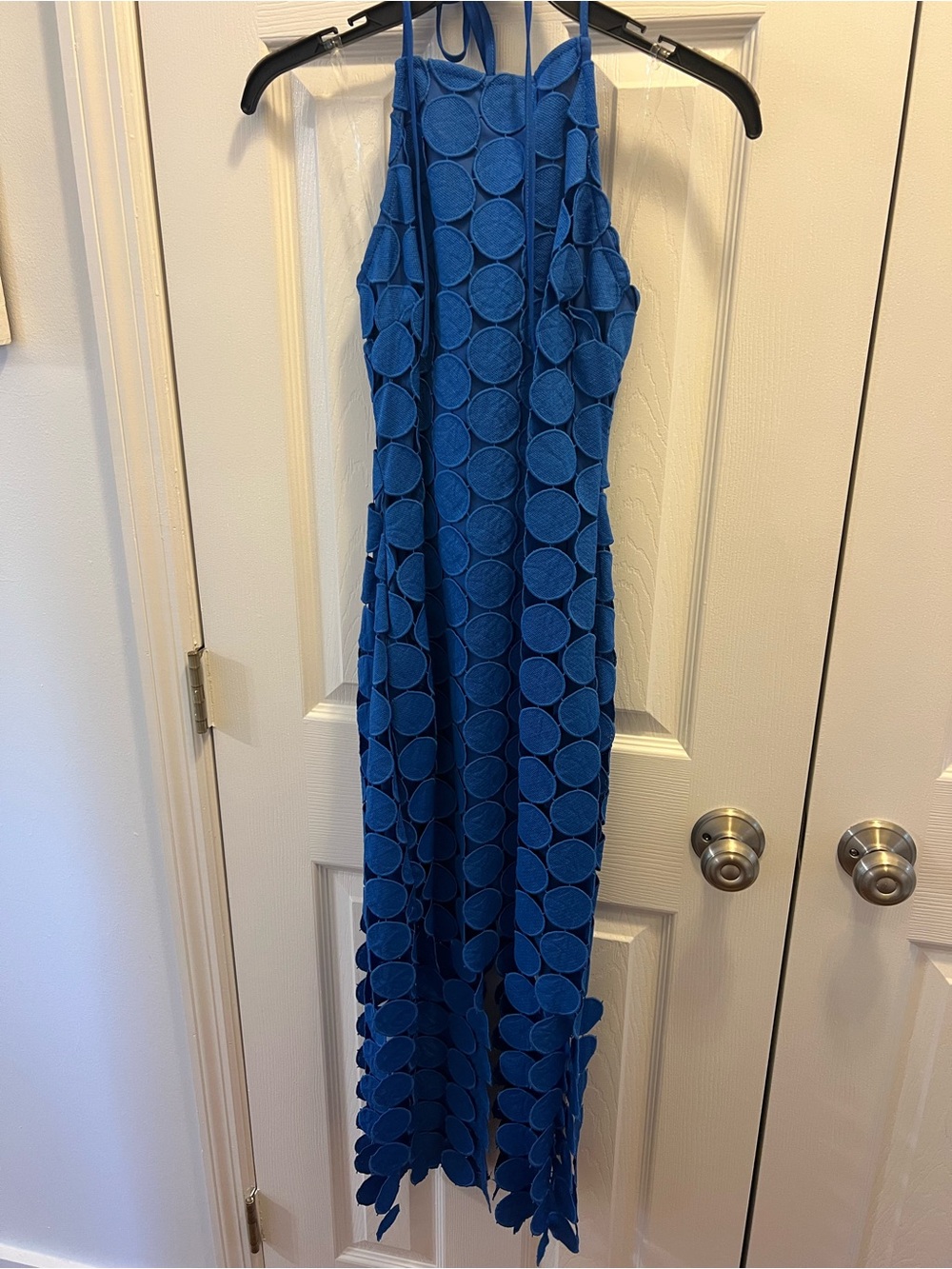 Royal Blue Halter Maxi Dress with Circle Appliqué